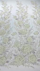 5 Yards African Lace Fabric 2025 High Quality French 3D Flower Sequins Embroidery Beads Tulle Lace Fabric For Party Dress