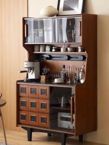 Nordic Modern Solid Wood Storage Cabinet Display Cabinet Living Room Tea Water Cabinet Wall-Mounted Integrated Cabinet