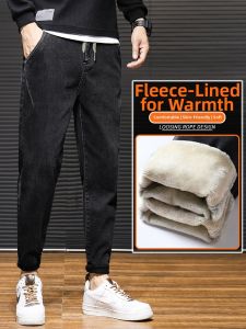 Thick Fleece Lined Winter Straight Leg Jeans Black