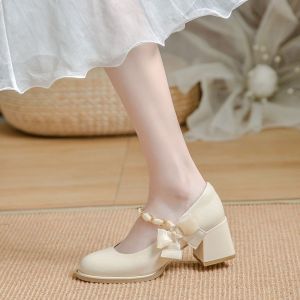 French Girl Mary Jane High Heels Spring New Style Butterfly Knot Design Youth Fashion Single Shoes Comfortable Leather Interior