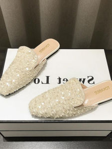 Christy Kathy French Flat Bottom Head Cover Slippers Women Summer Outdoor Wear 2025 New Fashion Sequin Sandals Slip-On