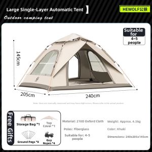 Hewolf | Sun Rain Protection Quick Set Up Foldable Double Layer Camping Tent