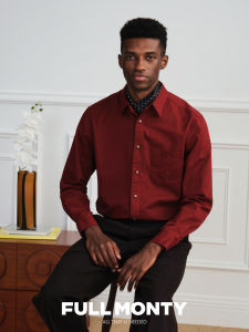 Cotton Loose Vintage Business Casual Red Long Sleeve Shirt