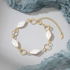 Kemstone Baroque Pearl S925 Sterling Silver Chain Bracelet Gold Plated Link Bracelet for Womens Jewelry Gift