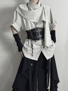 New Chinese Style Short Sleeve Shirt with Sash Design Sensation Niche Market Le Style Womens Premium Fashion Polyester Blend