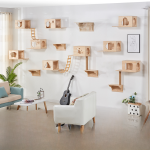 Luxury Solid Wood Cat Wall Hanging Wall Mounted Cat Climbing Frame Wooden Wall Cat Furniture Jump Platform Ladder for Cats