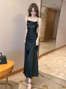Silk Satin Halter Dress Women Summer New Style High Waist Bodycon Long Dress Elegant Waist Cinch Outfit Commute Korean Style