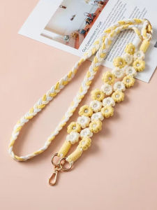 Three-In-One Hand-Woven Mobile Phone Crossbody Double Chrysanthemum Woolen Rope High-End Bag Pendant Rope Digital Accessories