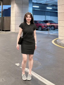 plus Size Grey Folded Belly T-Shirt Dress Bodycon Short Skirt round Neck Cotton Commute Style Womens Fashion Summer Dress