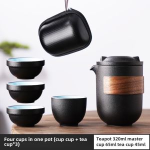 Portable Travel Tea Set Single Person Outdoor Camping Essential One Pot Two Four Cups Ceramic Gongfu Tea Kit Handmade Matte Finish