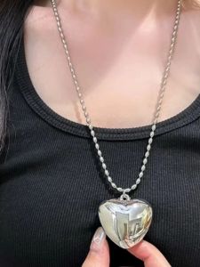 South Korea Dongdaemun Fashion Trendy Accessories Female 2024 Best Selling Three-Dimensional Silver Double-Sided Large Heart Love Heart Long Necklace