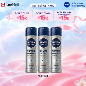 Combo 3 Xịt Khử Mùi Nam NIVEA MEN 150ml Ngăn Mồ Hôi Khô Thoáng - Silver Protect/Cool Kick/Dry Impact
