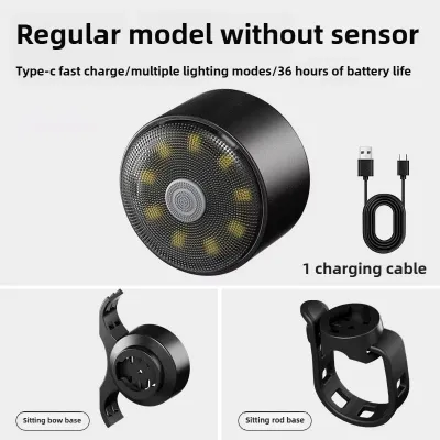 Smart Brake Sensing Light Colorful Bicycle Rear Light LED Night Safety Warning Light Type-C Rechargeable Bike Accessories