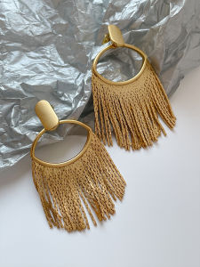 Fashion Style Exaggerating Tassel Earrings Golden Wheat Fashionable Small Face Unique Niche Style Female Earrings Non-Piercing Ear Clip