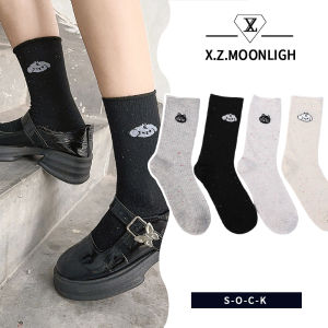 X.z. MOONLIGH ถุงเท้าน่ารักสำหรับผู้หญิงถุงเท้าผ้าฝ้ายบริสุทธิ์ครึ่งน่องการ์ตูนลูกสุนัขฤดูร้อนถุงน่องญี่ปุ่นอเนกประสงค์