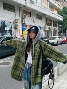 Áo Khoác Kẻ Caro Dài Tay Nữ Mùa Xuân Thu Phong Cách Hàn Quốc Cổ Tròn Khóa Đơn Dáng Rộng Thoải Mái Chất Liệu Polyester