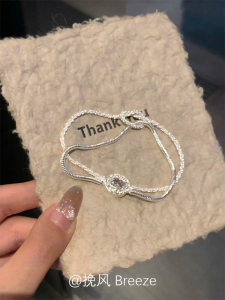 Futuristic Silver Double Layer Oval Bracelet Vintage Luxury Feel Hand Jewelry Flashy Alloy Gold Plated Artificial Gemstone Inlay