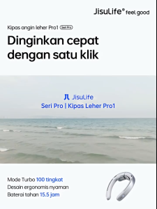 (TERMURAH) JISULIFE Kipas Leher Portable Desain Tanpa Bilah 100 Tingkat Layar LED Baterai 5000mAh Bahan Lembut di Kulit Segar dan Tidak Lengket