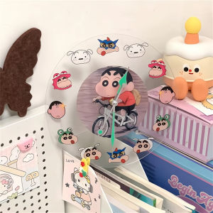 Bandai | Kawaii Crayon Shin-chan Acrylic Wall Clock Anime Transparent Silent Wall Clock for Girls Bedroom Decor Birthday Christmas Gifts
