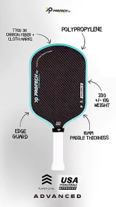 PROTECH XP Pickleball Paddle - iPADDLE (USAPA Approved) (T700 3K Carbon Fibre + Cloth marks) (16mm)