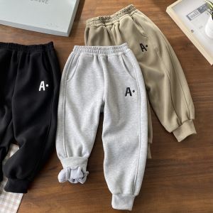 Thickened Fleece Boys Sport Pants One-Piece Velvet Warm Trousers for Middle And Large Children Cotton Polyester Winter Pants