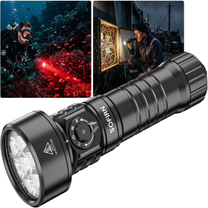 Sofirn | SOFIRN SD11 5000lm Scuba Diving Flashlight 224m Red LED Light 7500mah USB C Rechargeable Adjustment with Warm Torch