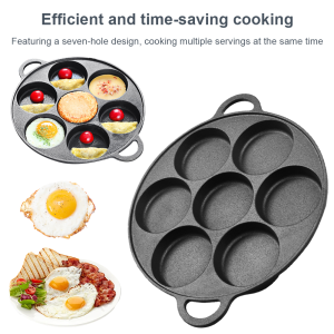 7 Hole Kitchen Cooking Ham Pan Cast Iron Non-Stick Egg Frying Pan Omelet Pancake Breakfast Maker for Gas Stove Induction