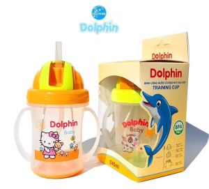 Bình uống nước cho trẻ em kèm cọ rữa  - bình tập hút cho bé 240ml Dolphin