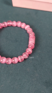Vòng tay phong thủy đá mắt mèo hồng size hạt 7.7 li phối lu thống đá mã não xinh | Hoa Minh Gem