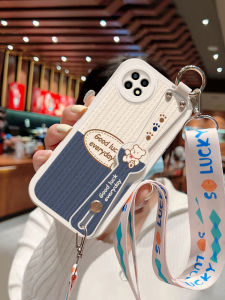 Oppo Reno4se Womens Phone Case New Style Blue White Bear Sheep Skin Silicone Soft Shell Crossbody Wrist Strap Full Cover Anti-Fall Protection Cover Reno4pro Simple Creative Personalized Shell