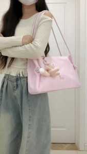 Large Capacity Womens Pink Underarm Shoulder Bag Commuter Tote Bag School Class Bag Fashionable Trendy Magnetic Buckle Closure