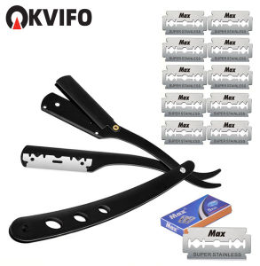 （ 1 Holder+10/20 Blades ）Straight shaver arm mens folding manual shaver mens shaver razor sharp blade barber shop razor