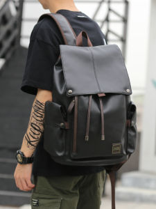 Trendy Large Capacity Business Travel Backpack Casual Leisure Double Shoulder Bag High-End Leather Computer Bag for Men