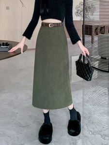 Retro Thickened Corduroy Skirt Split Half-length Bodycon Midi Skirt Autumn Winter New Arrival Hong Kong Style Womens Fashion