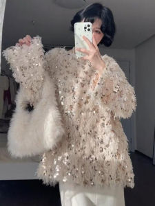 Heavyweight French Style Feather Fringe Coat Womens Loose Autumn Winter Sweater Large Size Design Sensation Luxury Atmosphere