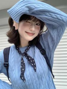 เสื้อสเวตเตอร์คอกลมแขนยาวผู้หญิงสไตล์วินเทจสไตล์เกาหลีฤดูใบไม้ร่วงและฤดูหนาว