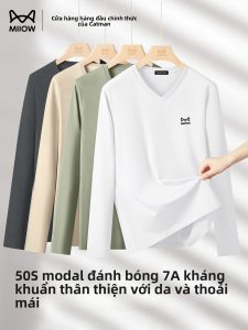 Áo thun nam MiiOW Catman bằng Modal cổ chữ V tay dài thoải mái thoáng khí