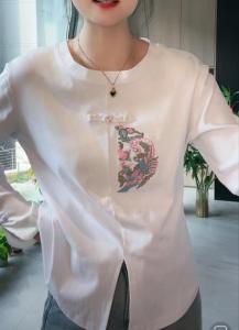 New Chinese Style White Long Sleeve Base Shirt Womens Slim Fit Button up T-Shirt Spring Autumn New Arrival Inner Wear Top