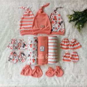 paket bedong bayi dan topi tali sartaki bayi newborn paket hemat bedong bayi uniseks varian motif.