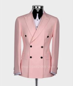 New Style 2 PCS Mens Wedding Tuxedos Peak Lapel Double Breasted Blazer And Pants Formal Groom Wear Casual Party Prom Suits Set