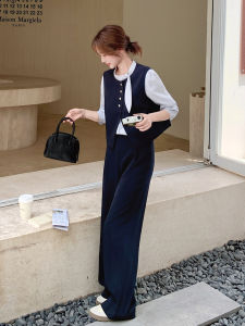 Elegant Fashion Old Money Style Womens Three-Piece Set with Vest Shirt Wide Leg Pants Autumn New Arrival Commute Style Casual Scene