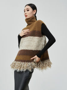 XIAODADEHUA | Vintage Style Tassel Color Block Striped Two-way Knit Vest