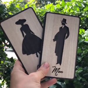 Bảng toilet bằng gỗ treo tường nhà vệ sinh nam nữ mẫu cao cấp trang trí quán cafe văn phòng làm việc khách sạn homestay