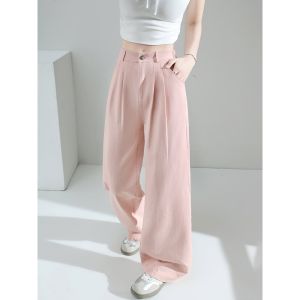 กางเกงยีนส์ขากว้างเอวสูง ทรงหลวม ทรงตรง สำหรับผู้หญิง ฤดูใบไม้ผลิและฤดูร้อน 2025 กางเกงขายาวทรงตรงสีชมพูสกปรก กางเกงขายาวทรงตรงสำหรับผู้หญิง