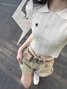 Áo Thun Polo Ngắn Phong Cách Mỹ Cổ Điển Dành Cho Nữ Áo Thun Cổ Polo Tay Ngắn Ôm Vừa Vặn Thời Trang Mùa Hè Độc Đáo Ngọt Ngào Cay Nồng