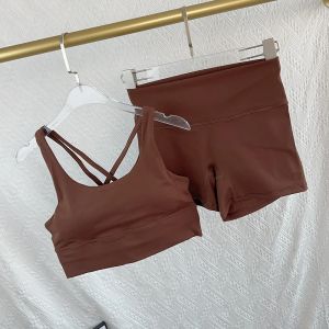 2 ชิ้นกีฬาโยคะกางเกงขาสั้นชุดเสื้อผ้าโยคะผู้หญิงข้ามกลับ Bra เอวสูงกางเกงขาสั้นชุดออกกําลังกายวิ่งออกกําลังกาย ...