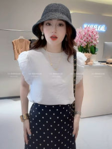 Summer Beautiful Bloom Sleeve T-Shirt Hollow out Back Sweet Anti-Aging Top with Polka Dot Mini Skirt Two-Piece Set