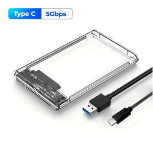 2.5Inch Type-C Mobile Hard Drive Enclosure SATA to USB 3.1 USB C SSD Enclosure 5Gbps Tool-Free Hard Disk Case for Laptop Desktop
