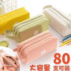 Hộp Đựng Bút Chì Vải Canvas Dung Tích Lớn Hai Lớp Cho Học Sinh Trung Học Nam Nữ Thiết Kế Hộp Đựng Đồ Dùng Học Tập