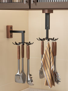 Walnut Wooden Kitchen Spatula Spoon Hook Rotating Octopus Shape Wall Mounted Storage Rack No Drilling Required Easy Installation